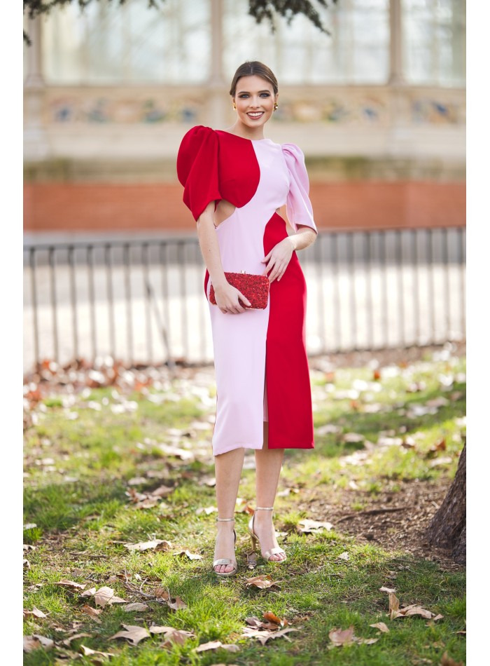 Bicolor midi dress with cut-out for guest