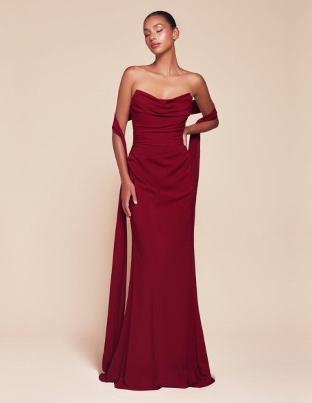 Multi-position wedding guest dress in chiffon fabric