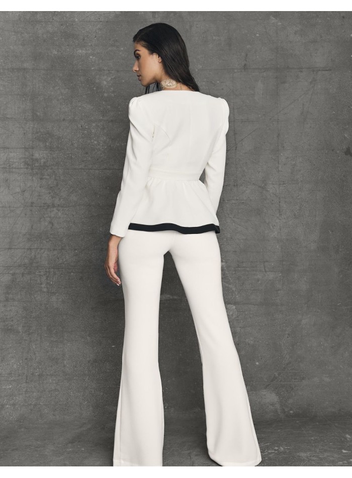 White high rise flared pants with flared cut