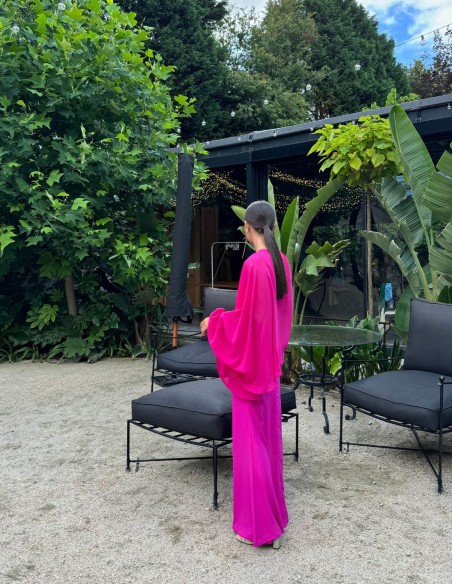 Long party dress with spaghetti straps and chiffon cape