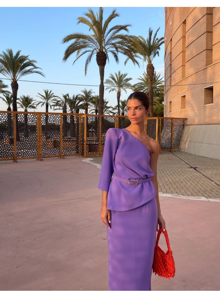 Asymmetrical top with long sleeves and pencil...