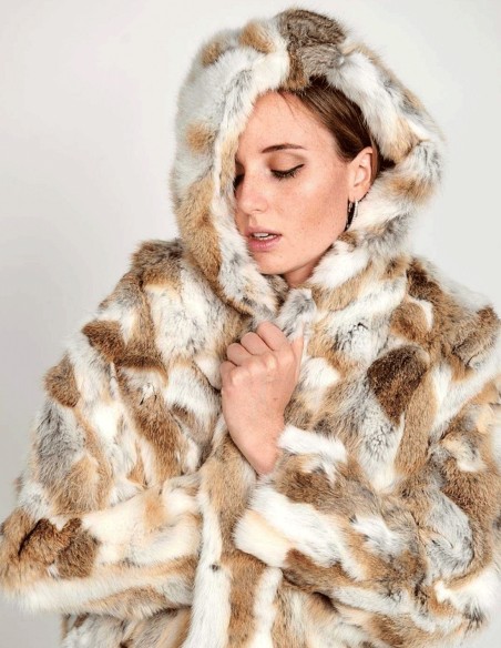 Rabbit fur jacket with hood