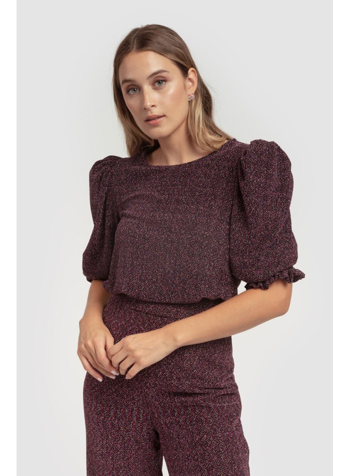 Chemisier en lurex noir à manches bouffantes et...