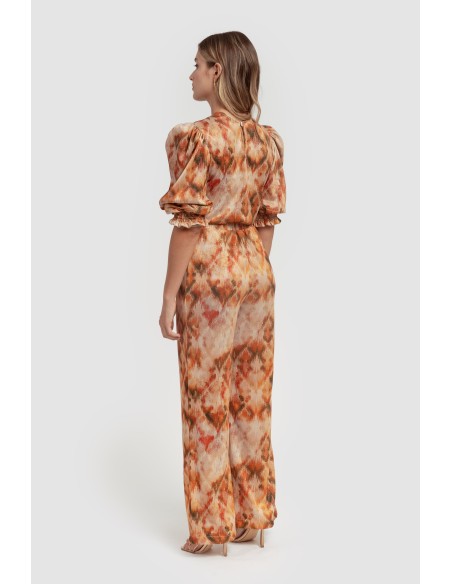 Blusa punto lúrex naranja con mangas abullonadas