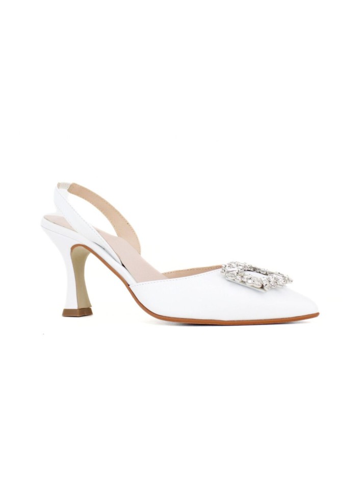 Heeled white heeled shoe with rhinestone...
