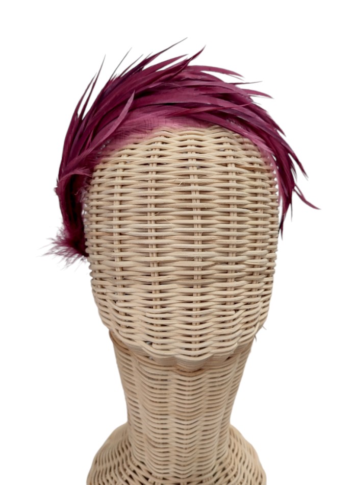 Handmade headband with garnet goose feathers...