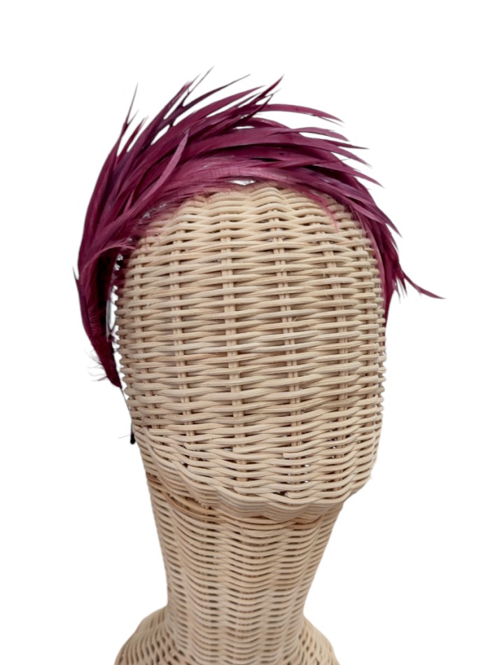 Handmade headband with garnet goose feathers...