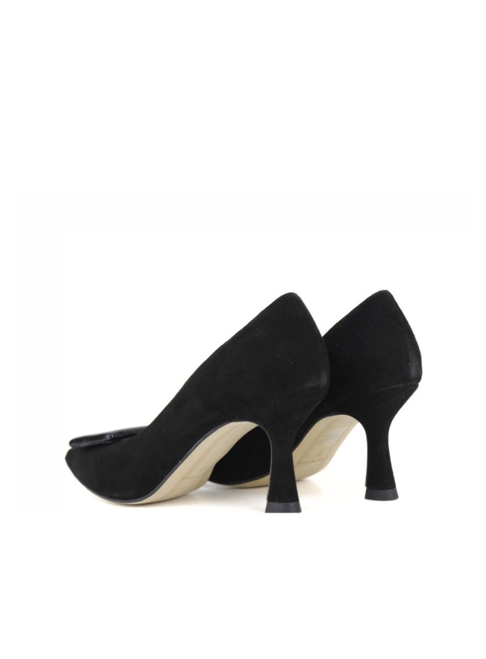 Black suede heeled shoe with buckle detail