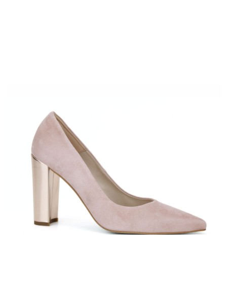 Zapatos de tacón ancho de ante en color rosa nude