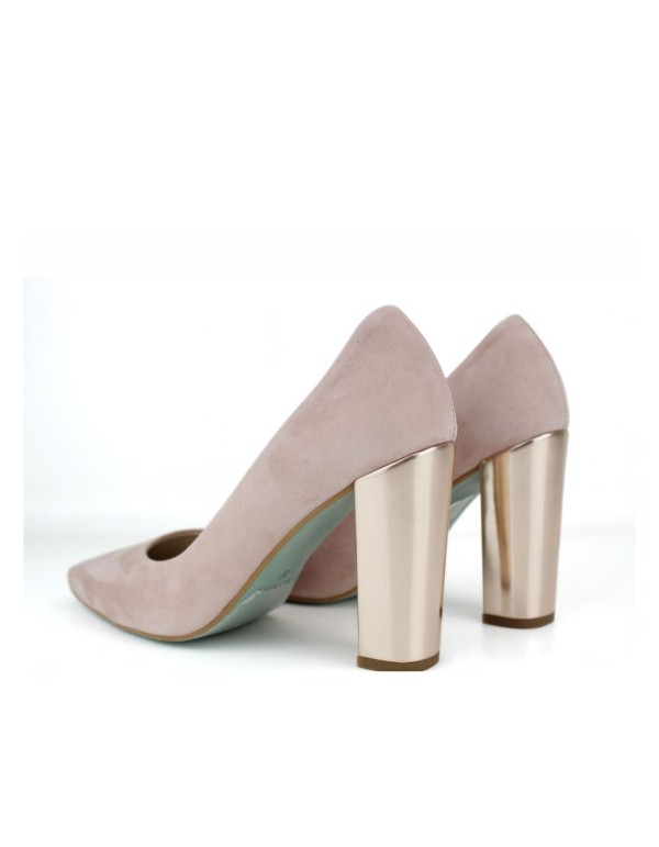 Chaussures à large talon en daim rose nude 2