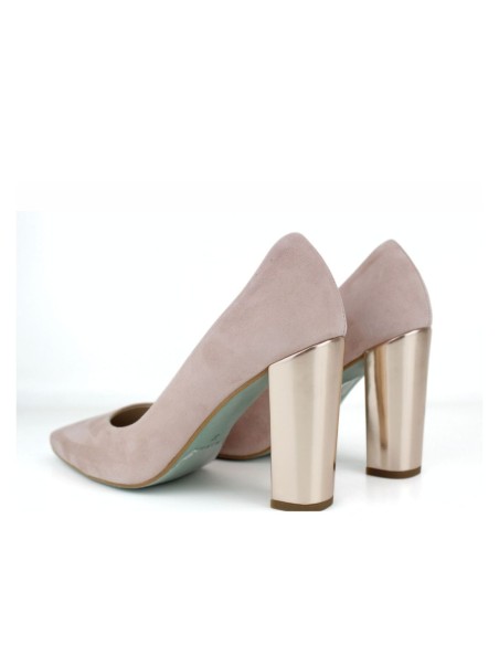 Chaussures à large talon en daim rose nude