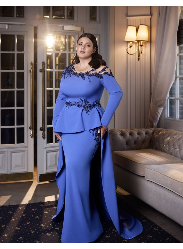 Long party dress with asymmetrical bodice and...