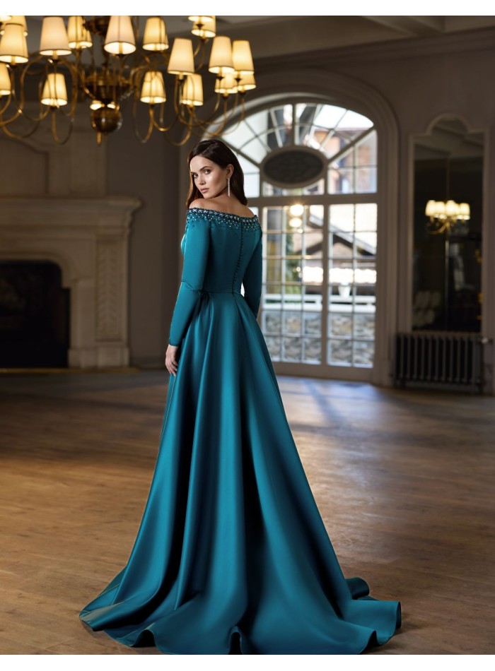 Satin guest dress with rhinestone details