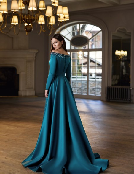 Satin guest dress with rhinestone details