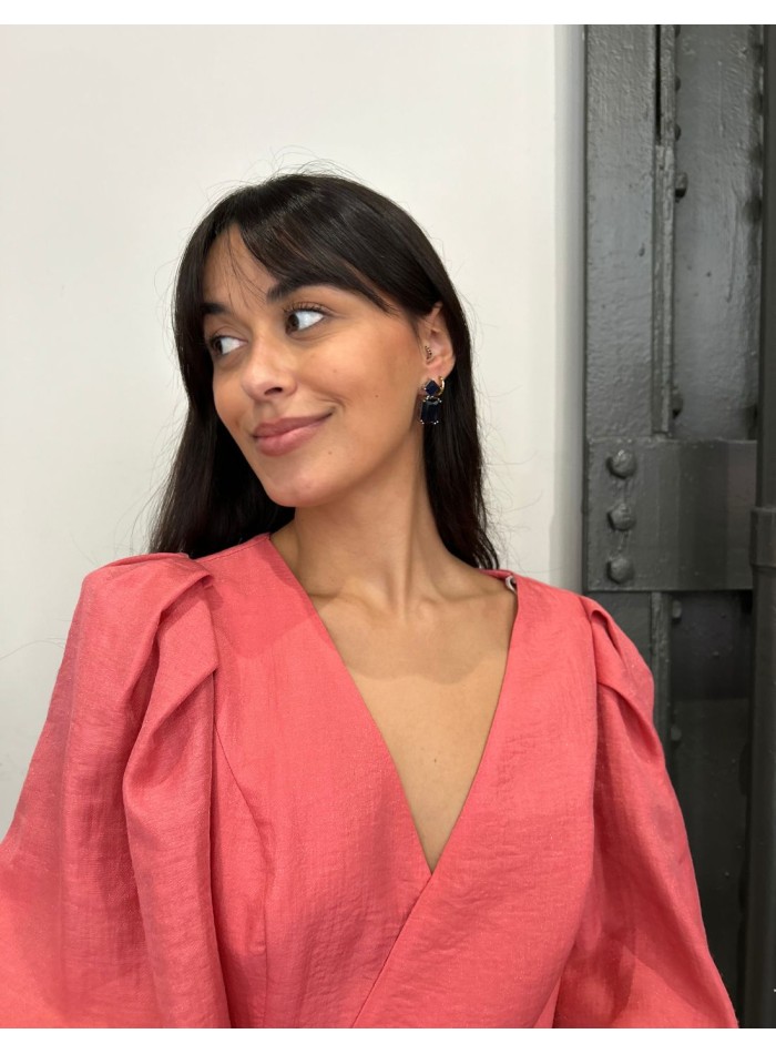 Blue square crystal earrings