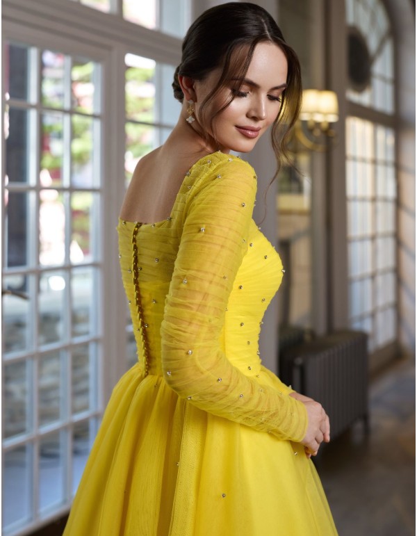 Party dress with square neckline and flowing skirt 2