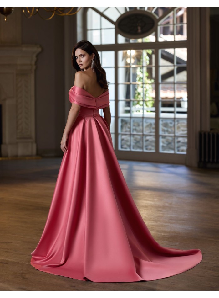 Long guest dress with asymmetrical neckline and...