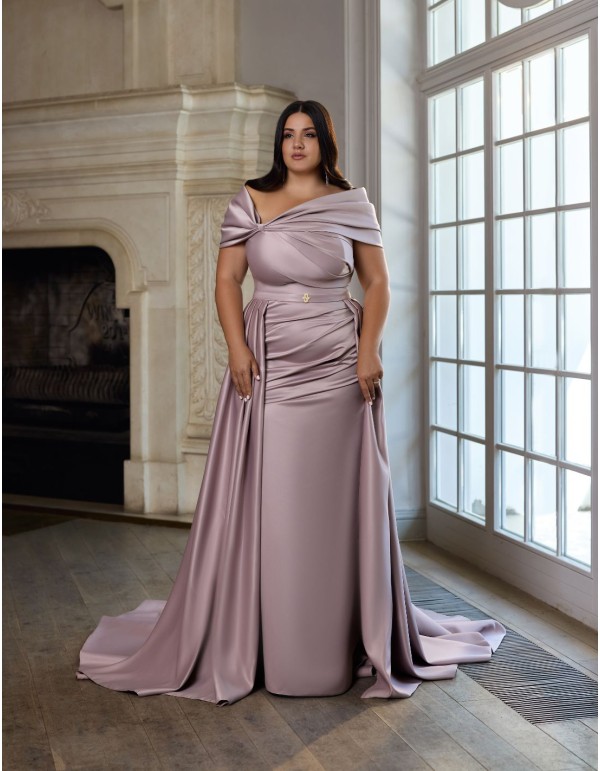Vestido de fiesta largo con bolero, corsé drapeado y sobrefalda desmontable rosa