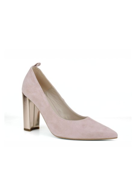 Zapatos de tacón de ante suave y tacón metalizado