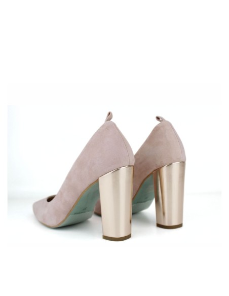 Zapatos de tacón de ante suave y tacón metalizado