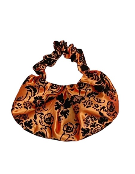 Ruffled party bag in printed taffeta