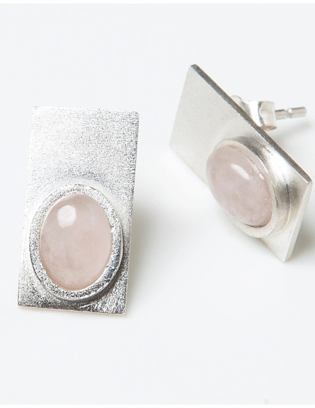 Rectangular earrings with coloured stones pink