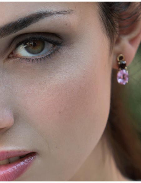 Gold earrings with ruby and garnet gems