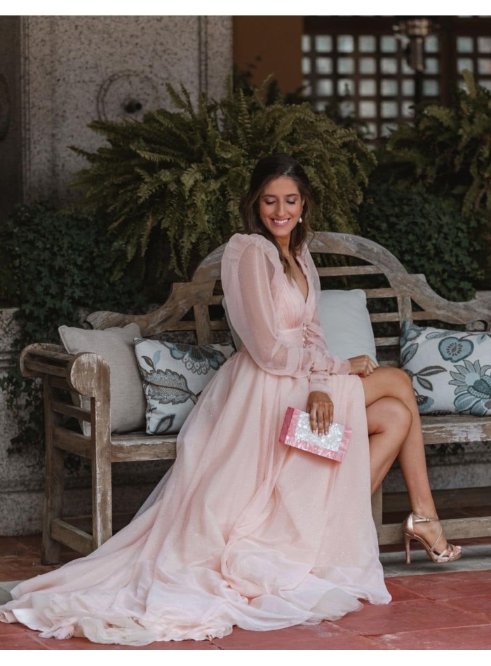 copy of Long party dress with pleated bodice and shiny V-neckline EMABRIDE - 1 