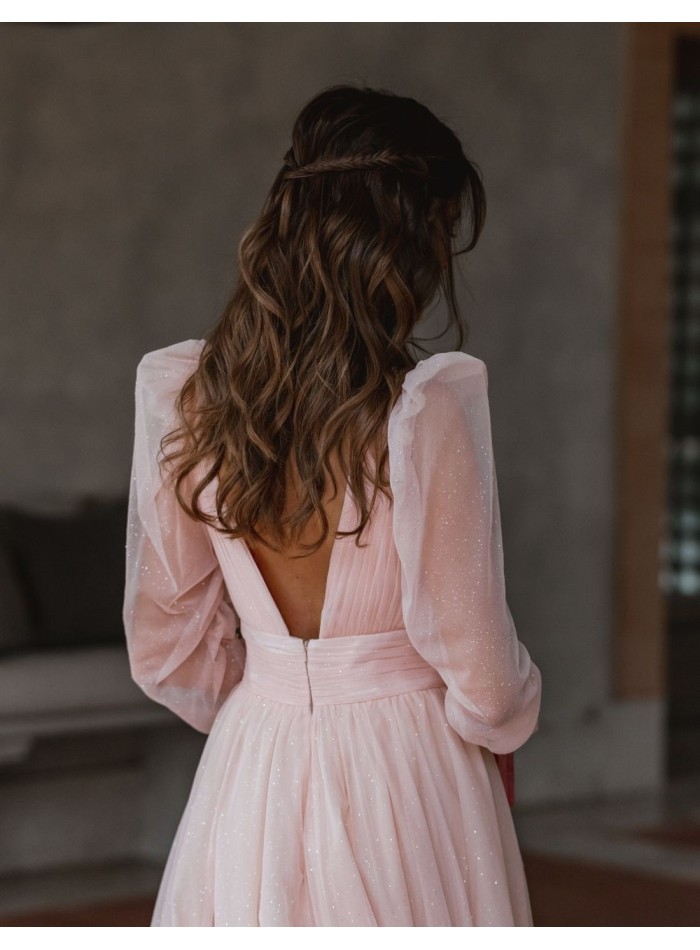 copy of Long party dress with pleated bodice and shiny V-neckline EMABRIDE - 4 