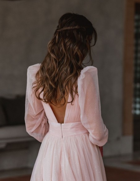 copy of Long party dress with pleated bodice and shiny V-neckline EMABRIDE - 4 