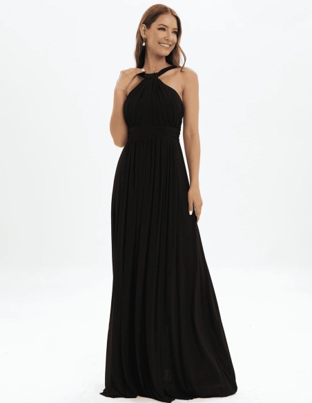 Evening Dress with Halter Neckline and Rhinestone Detailing