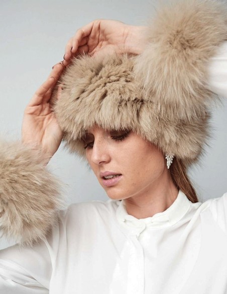 Collier et poignets multipositions en renard naturel