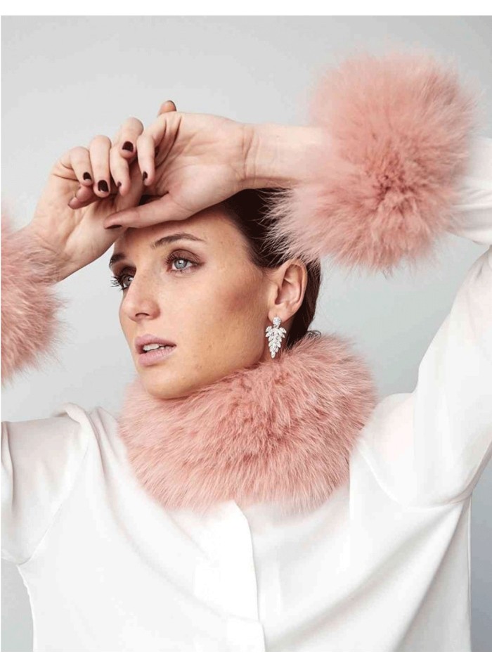 Cuello y Puños de Piel Natural de Zorro Multiposición rosA