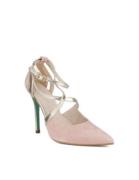 Chaussures à talon haut en daim rose avec lanières croisées
