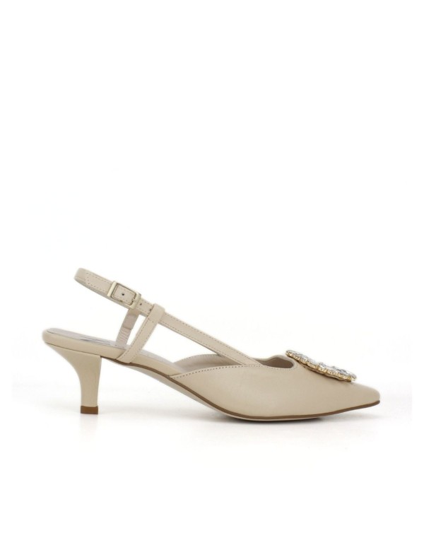 Escarpins à talons en daim beige avec détails en strass