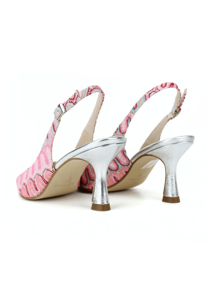 Chaussure à talon en tissu imprimé et talon...