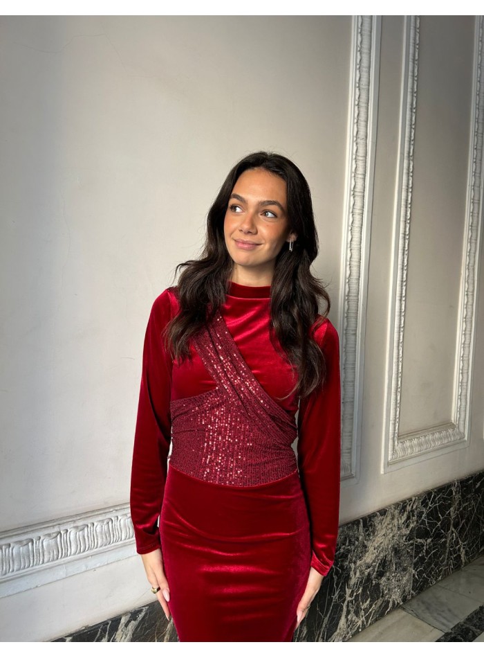 Vestido midi de fiesta en terciopelo y lentejuelas