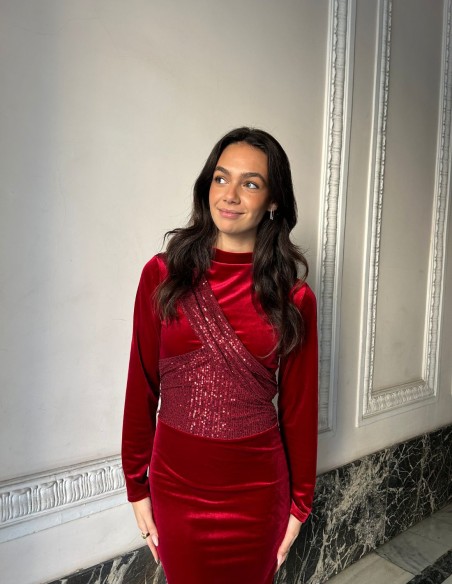 Vestido midi de fiesta en terciopelo y lentejuelas
