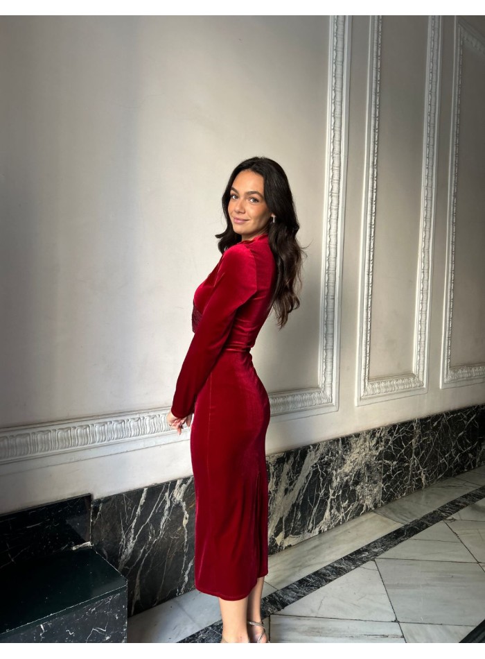 Robe de soirée midi en velours et paillettes