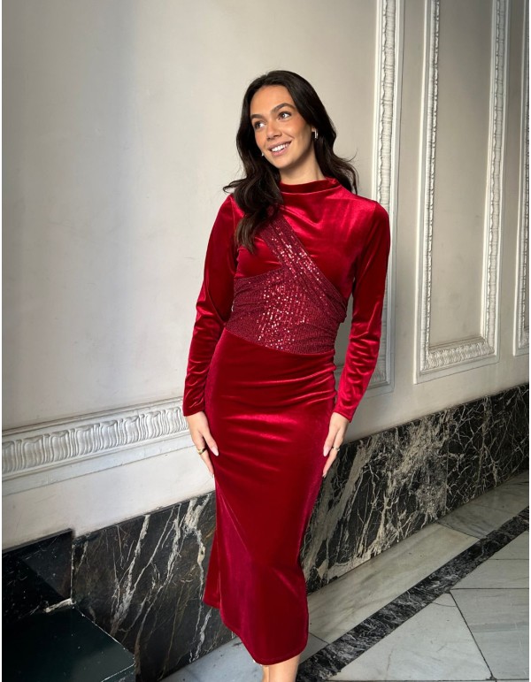Vestido midi de fiesta en terciopelo y lentejuelas
