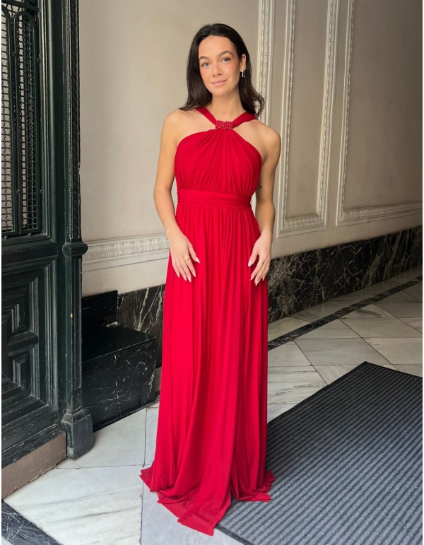 Robe de soirée longue avec encolure licou et détails en...