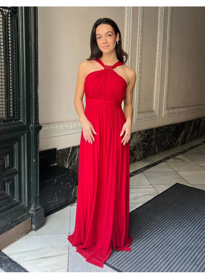 Robe de soirée longue avec encolure licou et...