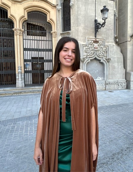 Long velvet guest cape with lace bow