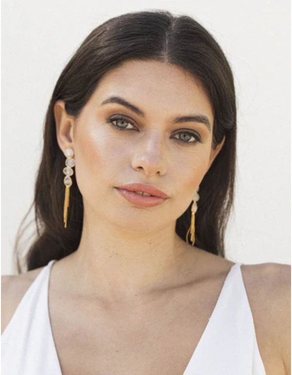 Long gold earrings with moonstone 2