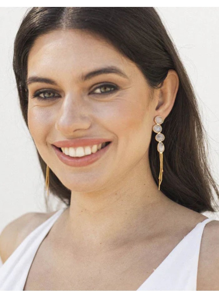 Pendientes dorados largos con piedra lunar