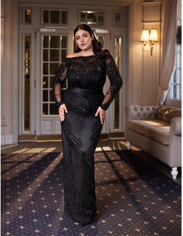 Robe de soirée longue pour invitées avec jupe droite et...