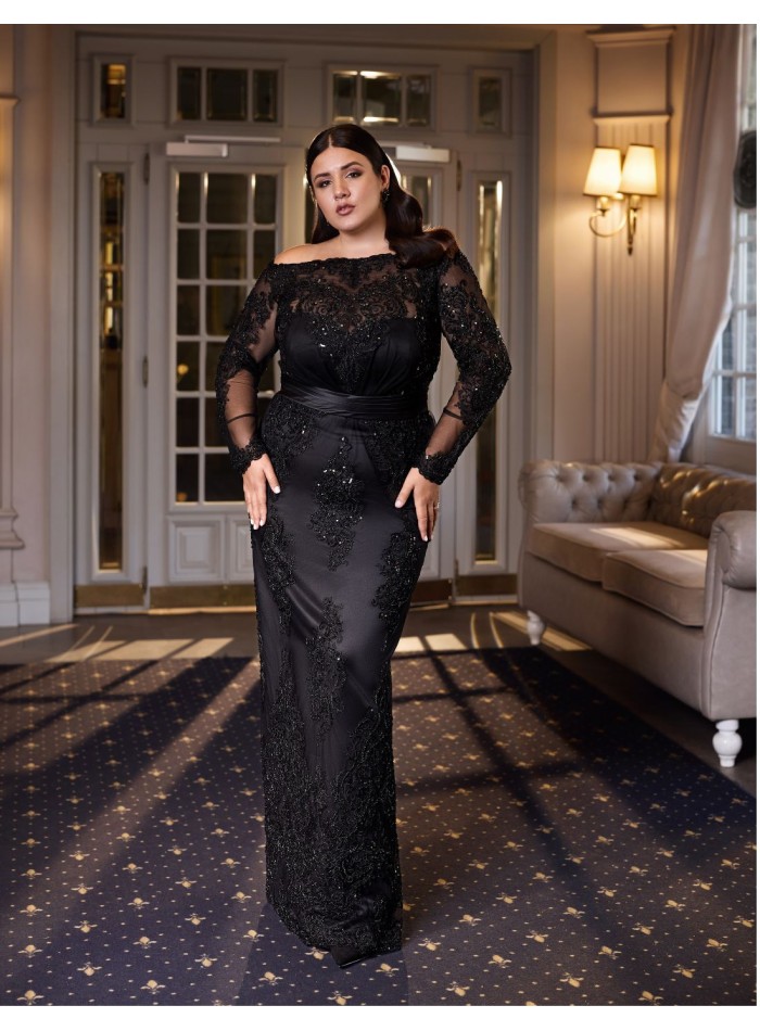 Long party dress for guest with straight skirt...