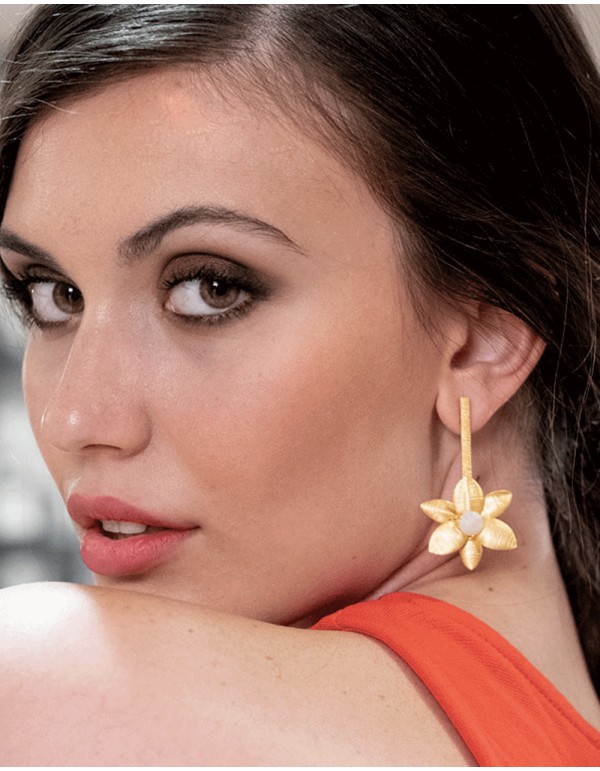 Floral gold plated party earrings with moonstone 2