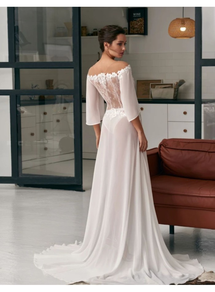 Long ivory wedding nightgown with floral lace...