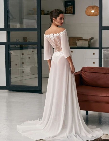 Longue chemise de nuit de mariage ivoire avec corsage en dentelle florale